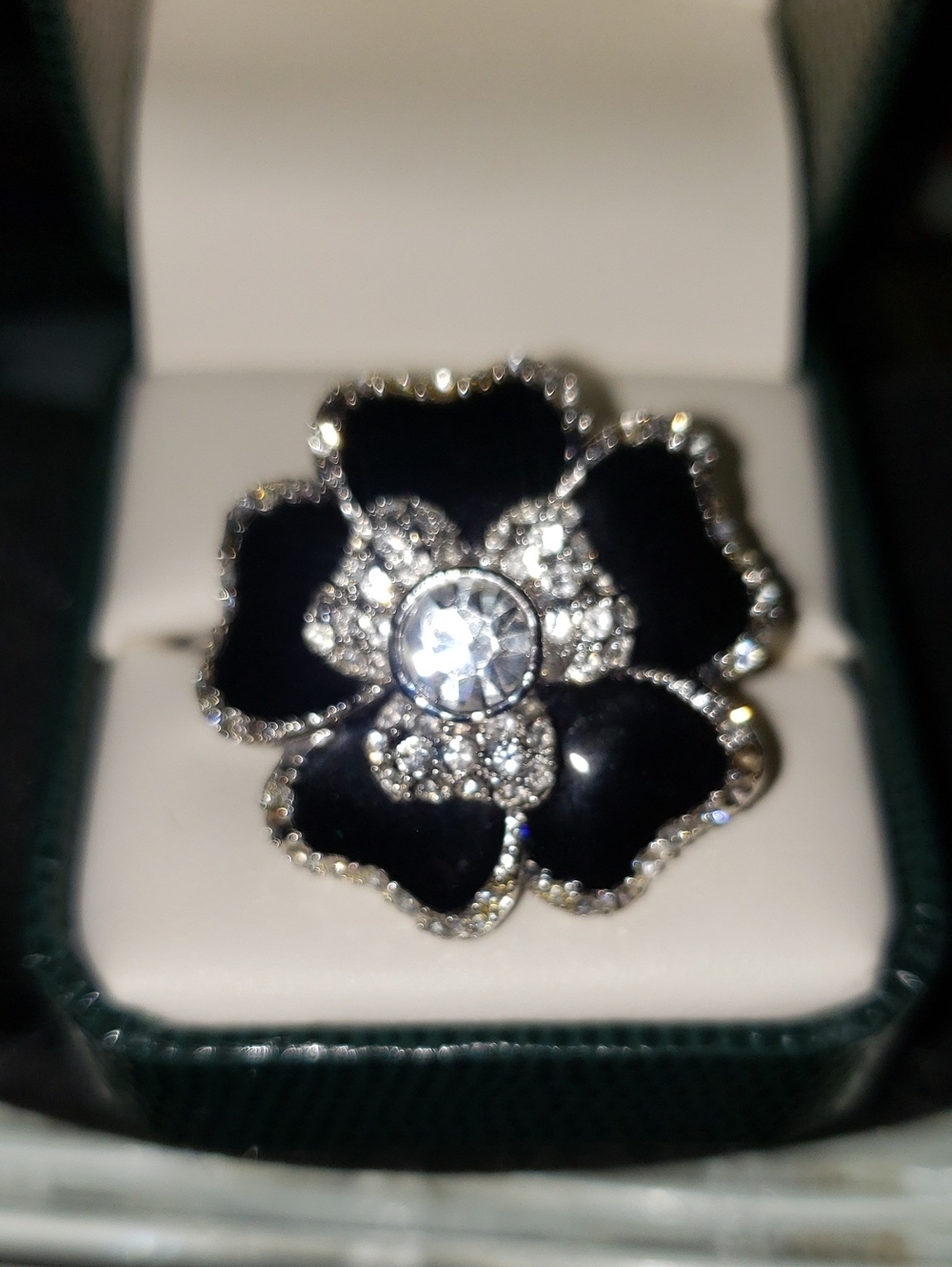 Lia Sophia Black Flower Crystal Ring